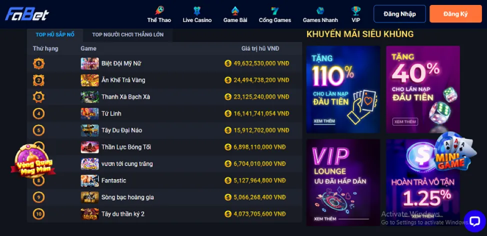 Các trò chơi cá cược thể thao và casino tại 58wib